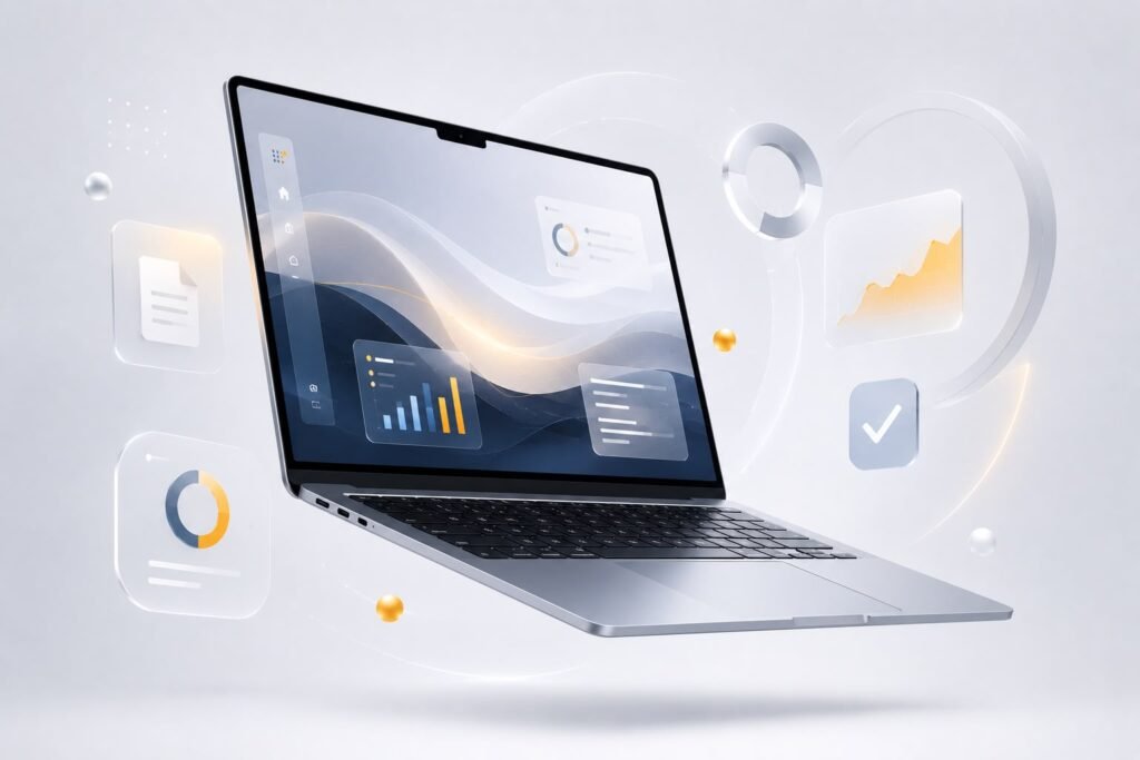 Notebook em uma mesa de home office